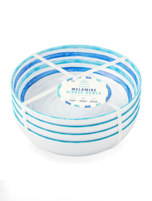 BOWLS X4 BLUE STRIPE MELAMINE X8064