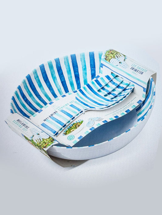 ENSALADERA CON CUBIERTOS BLUE STRIPE 3 PC X8067
