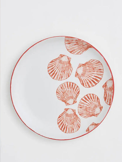 PLATON DE CERAMICA CONCHAS ROJAS DE MAR 13" X8080