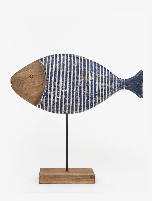 ESCULTURA PEZ TALLADO AZUL 16.5"LARGO X 16"ALTO X8093