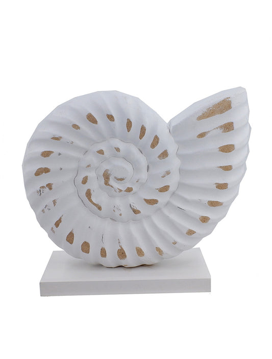ADORNO CARACOL BLANCO EN MADERA 7 3/4" X8101