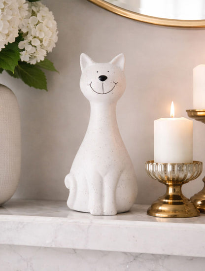 ESCULTURA GATO SENTADO BLANCA X8257