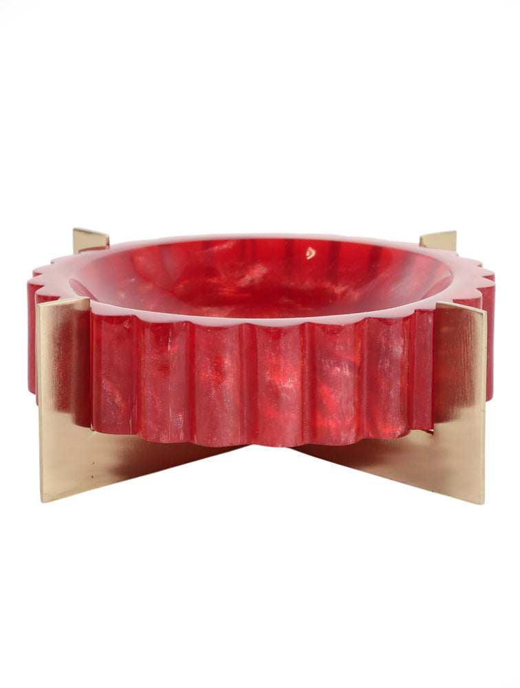 BOWL DECORATIVO CECIL ROJO CON BASE METAL 8" X8261