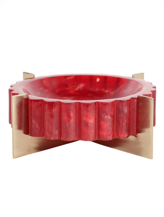 BOWL DECORATIVO CECIL ROJO CON BASE METAL 8" X8261