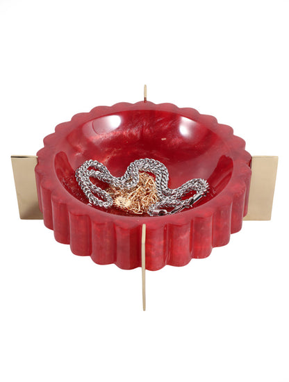 BOWL DECORATIVO CECIL ROJO CON BASE METAL 8" X8261