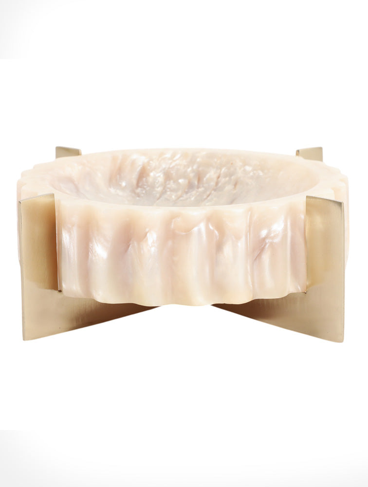 BOWL DECORATIVO CECIL BEIGE CON BASE METAL 8" X8263