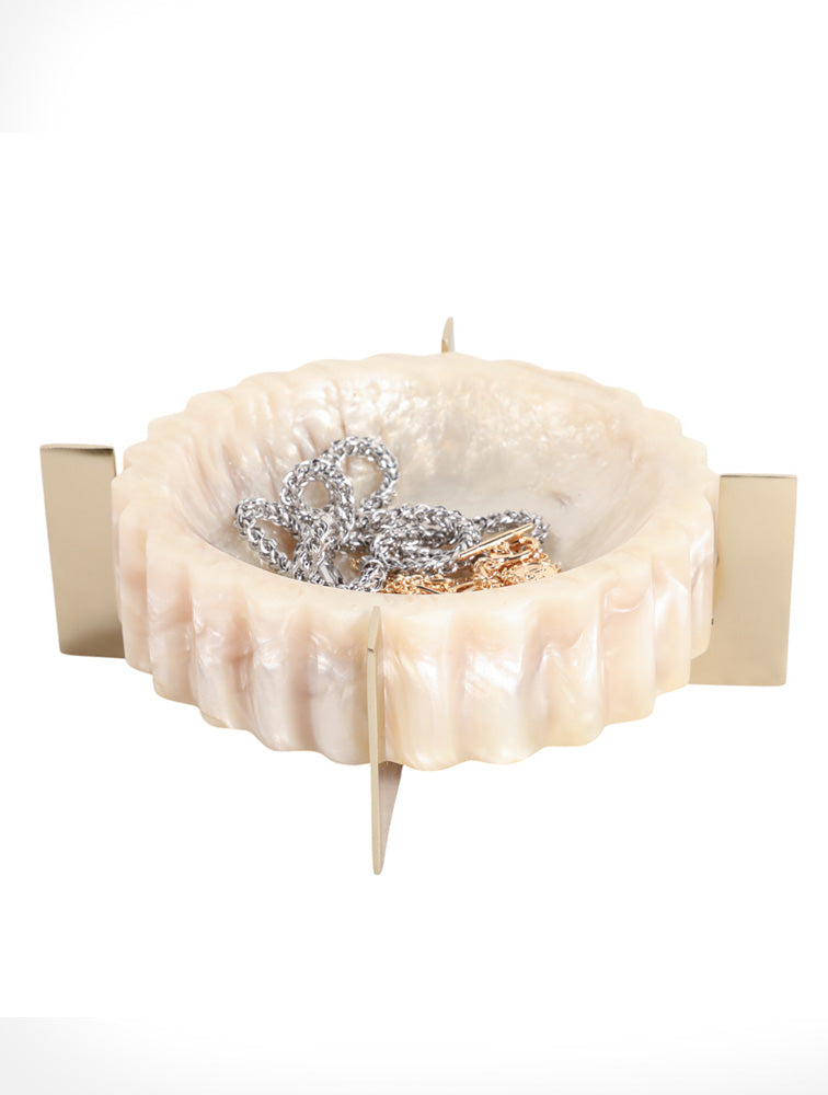 BOWL DECORATIVO CECIL BEIGE CON BASE METAL 8" X8263