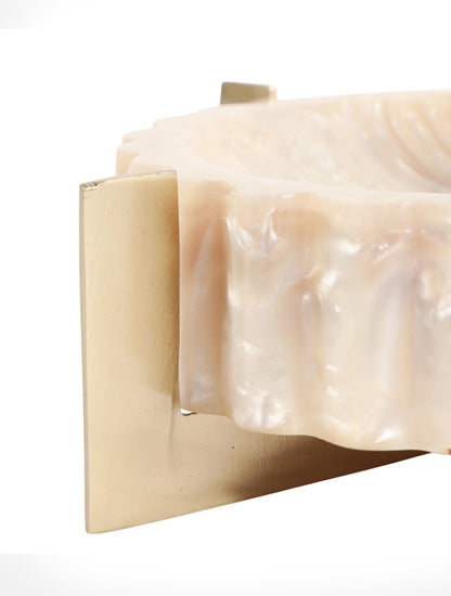 BOWL DECORATIVO CECIL BEIGE CON BASE METAL 8" X8263