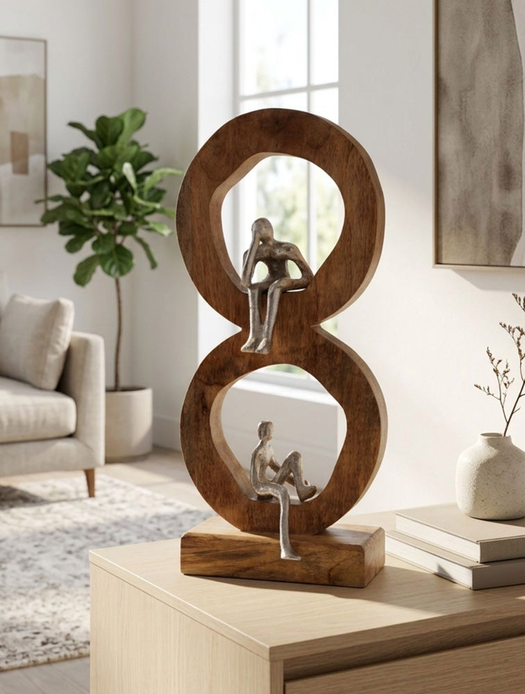 ESCULTURA AROS DE MADERA CON FIGURA 17" X8271